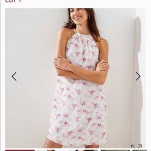 Loft Ivory and Pink Floral Halter Dress